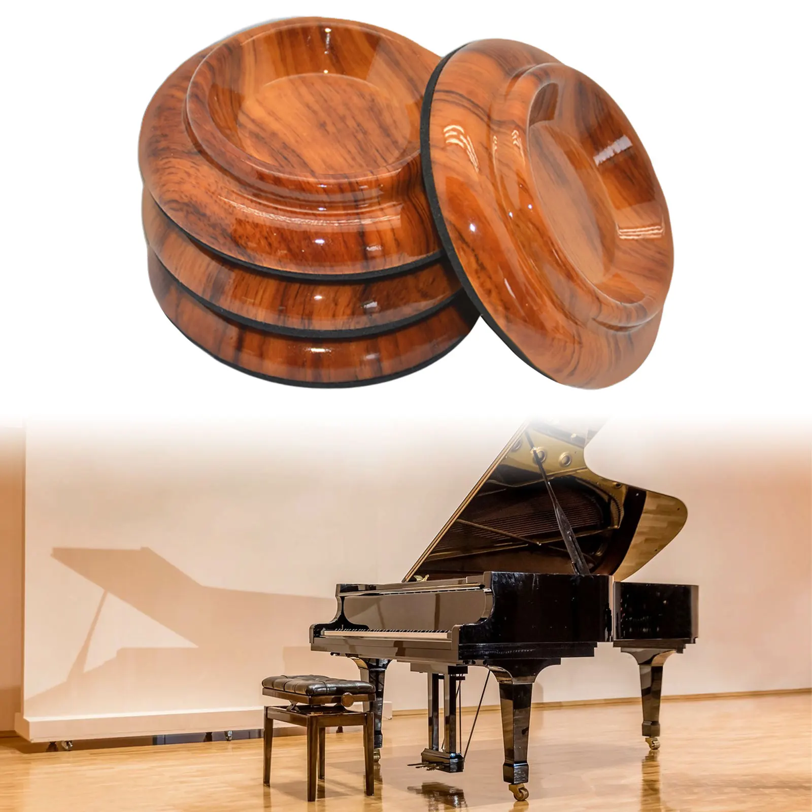 4Pcs Piano Caster Cups Floor Protector Support PP Piano Accessories Non Slip Anti Noise Foot Pad for Pianos Beds Cribs