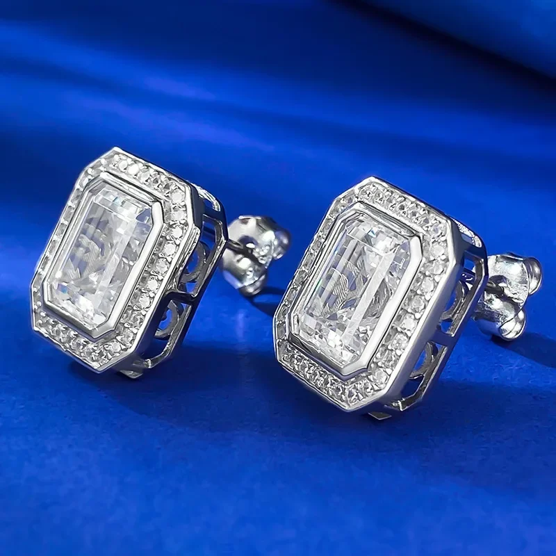 Emerald Cut Moissanite Diamond Stud Earring 100% Real 925 sterling silver Promise Wedding Earrings for Women Party Jewelry