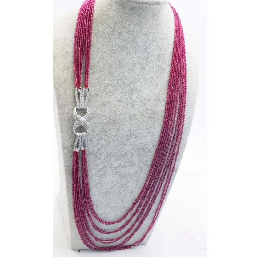 Red spinel necklace, 10 rows, 2mm, round, faceted, 28-36 inches, natural beads, wholesale