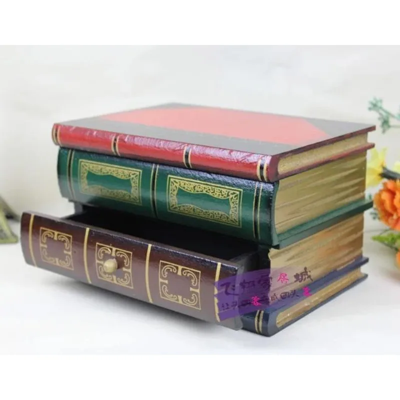 Vintage Solid Wood Book Model Storage Box Decorative Gift Craft Embellishment Accessories for Home, Office and Book Cabinet