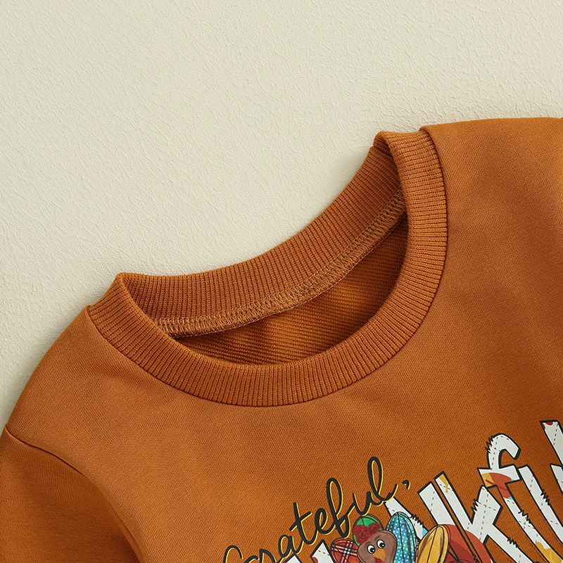 Thanksgiving-Outfit für Mädchen, Türkei-Aufdruck, Sweatshirt mit Schlaghose, langärmelig, Buchstaben-Aufdruck, Herbstkleidung für Kinder