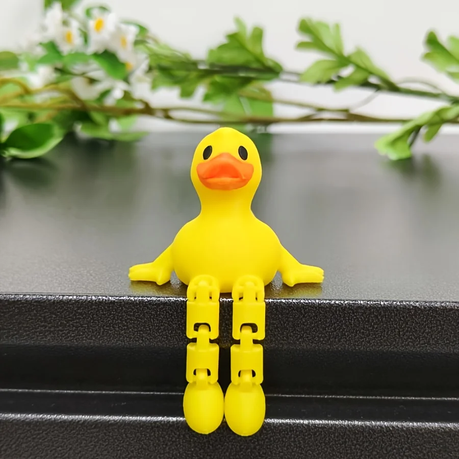 3D Printed Yellow Duck Statue, Flexible Sitting Posture Funny Duck Ornament Halloween, Christmas Home/office Decoration Ornament