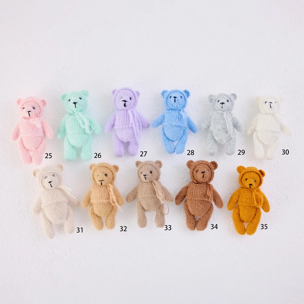 Orsetto Teddy Mini Multicolore Lavorato a Mano, Accessori per Fotografia Neonatale, Oggetto di Scena per Memoriale di Crescita e Sfondi Fotografici