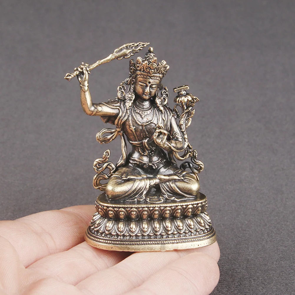 Manjushri Bodhisattva Ornaments Vintage Brass Decor Buddha Sculpture Statue Crafts Adorn Figurines Shaped Retro