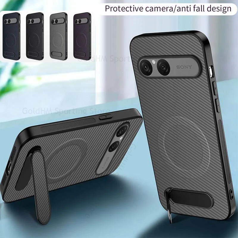 

For Sony Xperia 10 VII Fiber Texture Kickstand Case Phone Cover Xperia 1 VIl 10 III 5 II Soft TPU Phone Bumper Shockproof Cover