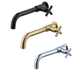 BANGPU Bathroom Wall Mounted Long Mop Pool Faucet Single Cold brass Basin Faucet Balcony Wash Basin Tap Black/Brushed Gold/Chrom