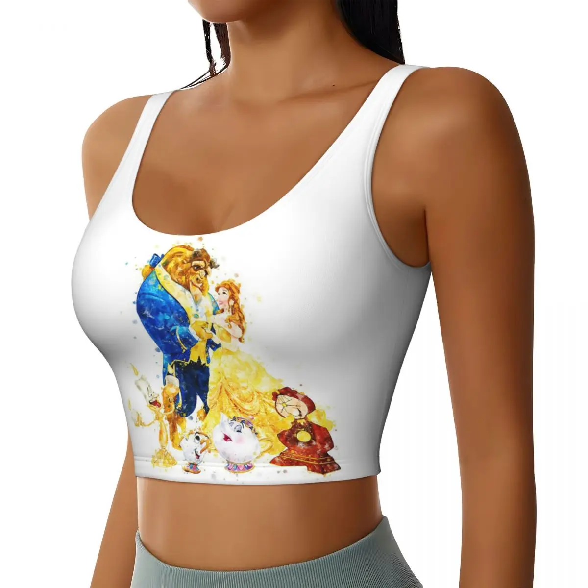 Custom Beauty And The Beast Cartoon Anime Workout Crop Tank Tops for Women Seamless Yoga Running Sports Bras