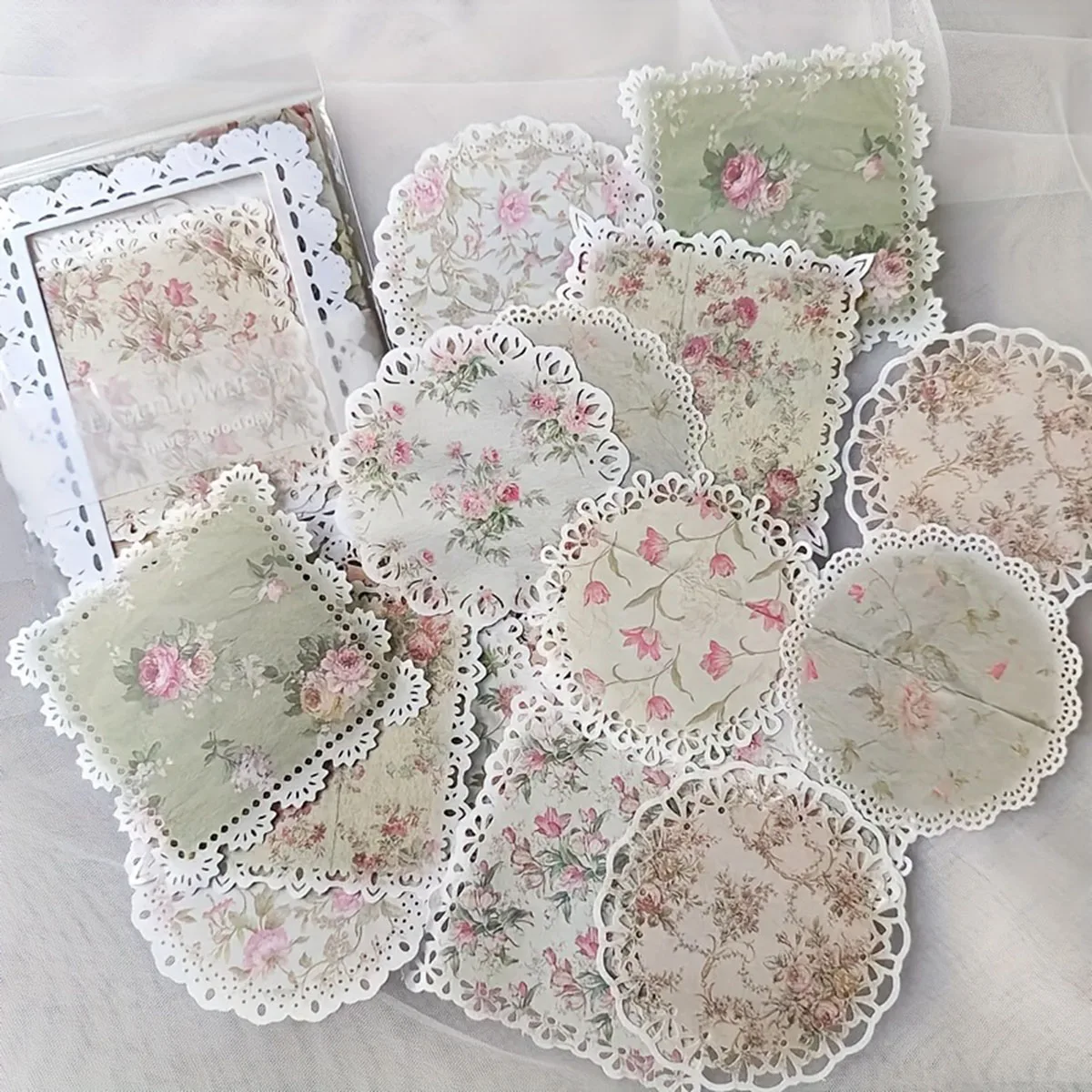 20pcs French vintage floral lace hollow border decorative diary material paper image 5