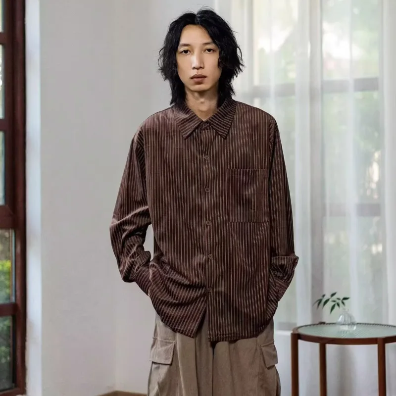 Oversized Corduroy Shirt Men Street Style Long Sleeve Pure Cotton Soft Touch Loose Fit Minimalist Urban Outerwear Fall Wintert