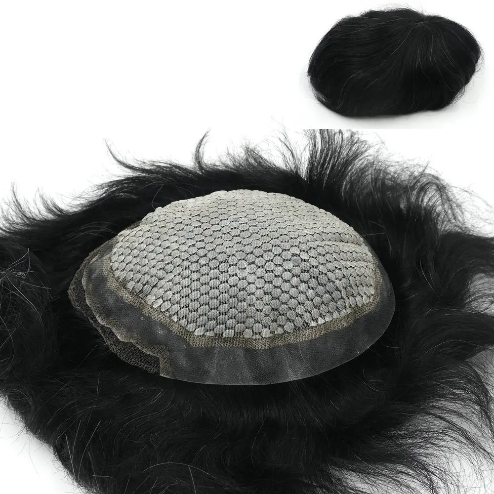 

Мужской парик 7,5х9,5"1 # С 10 % накладка для седых волос, мягкая силиконовая швейцарская кружевная передняя часть, индийская замена волос Remy Protesis