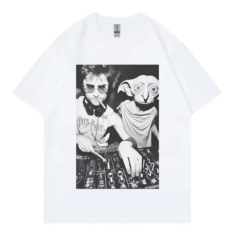 With Dobby The House Elf DJ Smoking Funny Meme T Shirt Gothic Vintage Short Sleeve T-shirt Unisex Fashion Casual Loose T-shirts image 3
