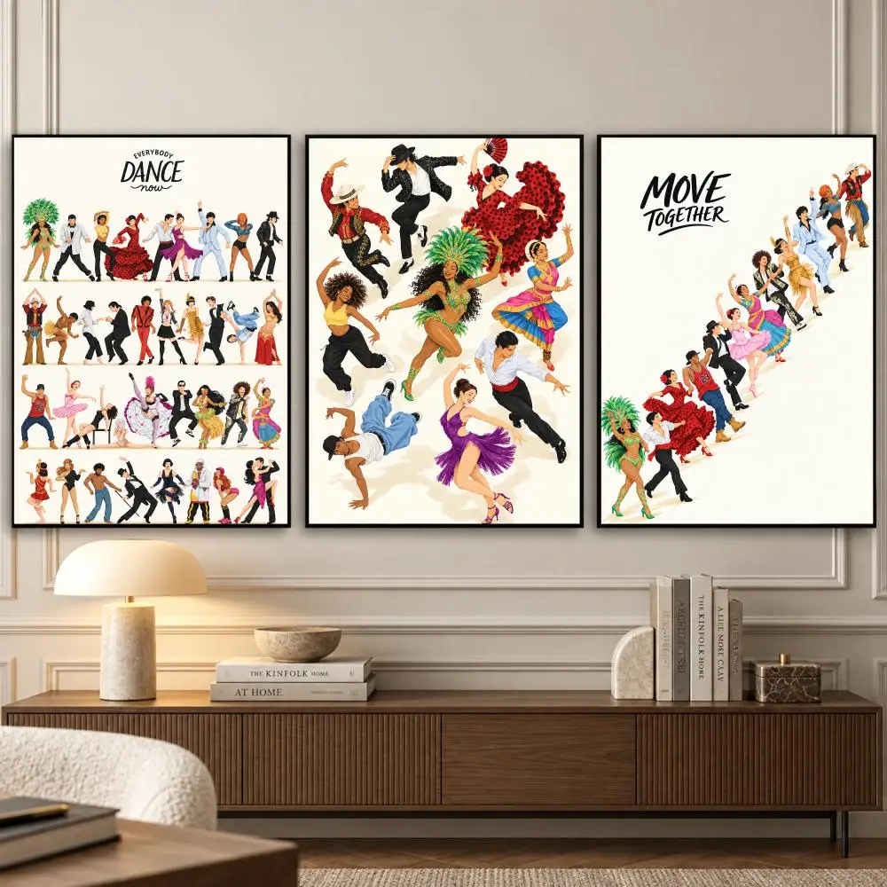 Dance Parade Painting Calligraphy 3 PCS Vintage Fashion Canvas Wall Art Prints for Living Room Decor