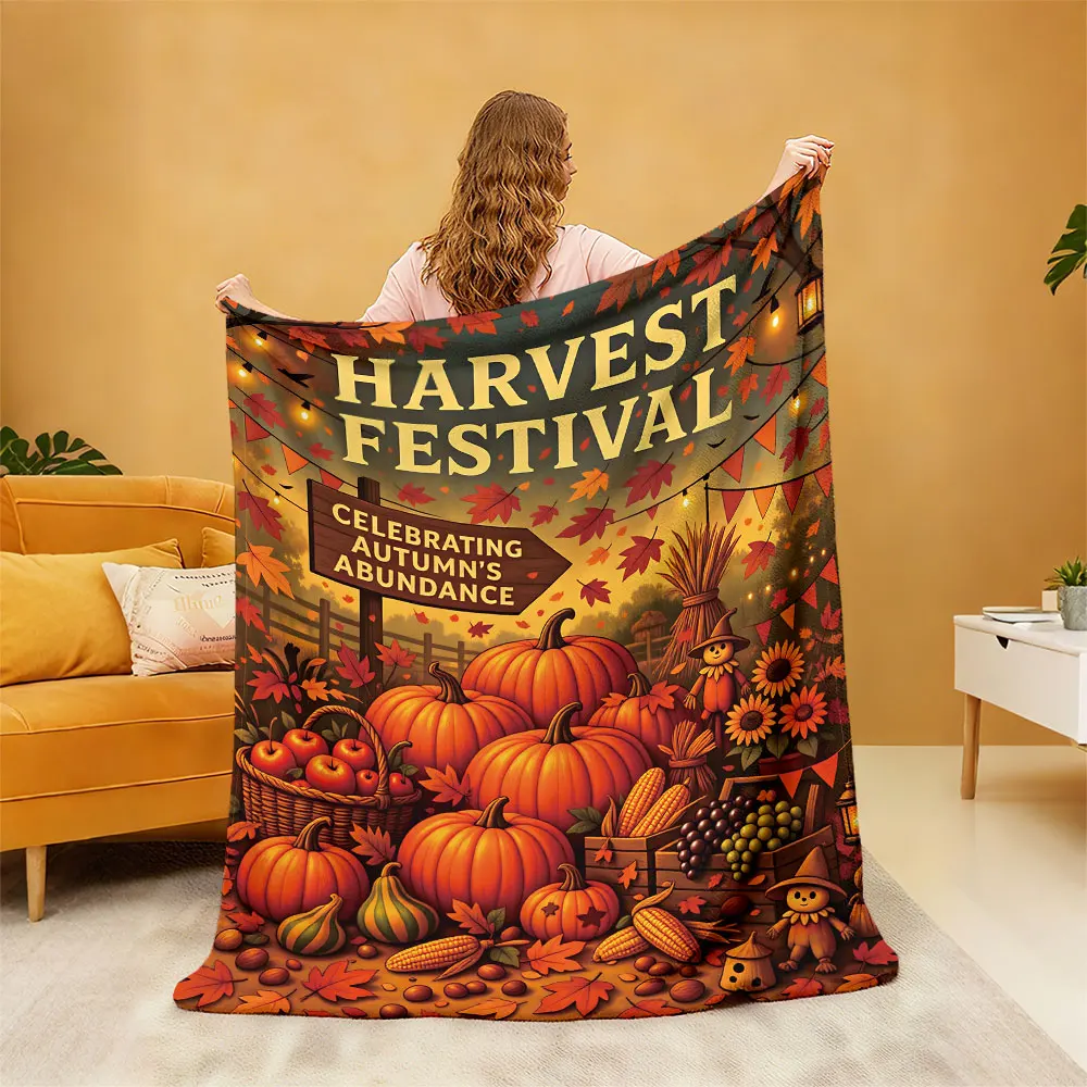 1pc Harvest Festival pumpkin autumn harvest maple leaf printed blanket, flannel blanket, sofa nap time leisure blanket