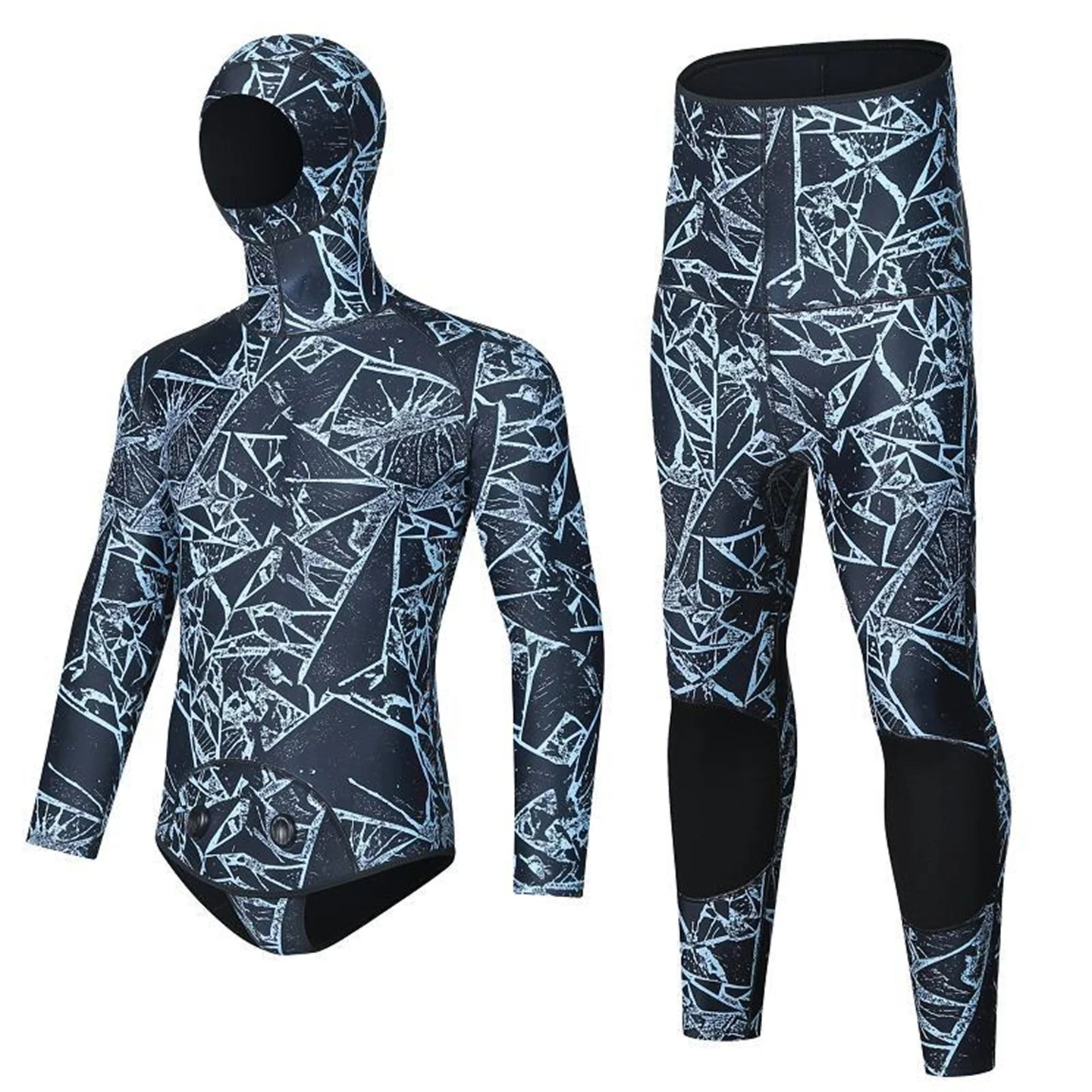 Winter 3MM Neoprene Scuba Spearfishing Hooded Wetsuit Men Two Pieces Separate Set Diving Suit Surfing Deepwater Thermal Swimsuit