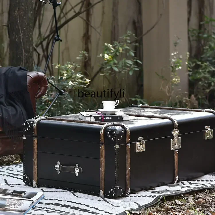 

smt03 SS newAmerican coffee table living room retro coffee table French antique style old modern oil wax leather