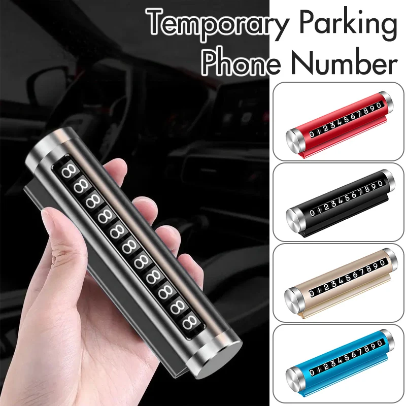 Metal Car Temporary Parking Card Universal Rotate Roller Phone Number Plate Aluminum Sticker Dashboard Ornament Auto Accessories