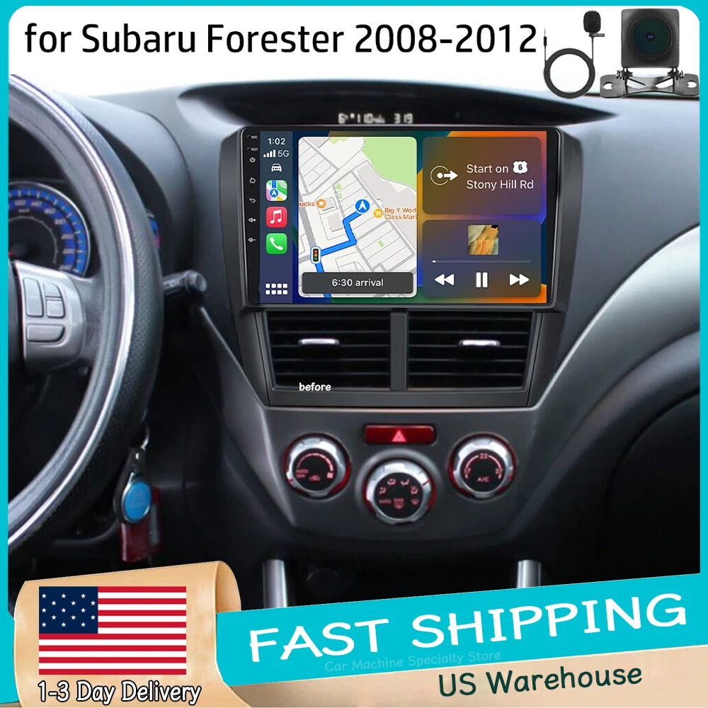 

9''Double Din Android15 Car Stereo Radio GPS 4+64G for Subaru Forester 2008-2012 with Carplay Android Auto WiFi FM/RDS SWC