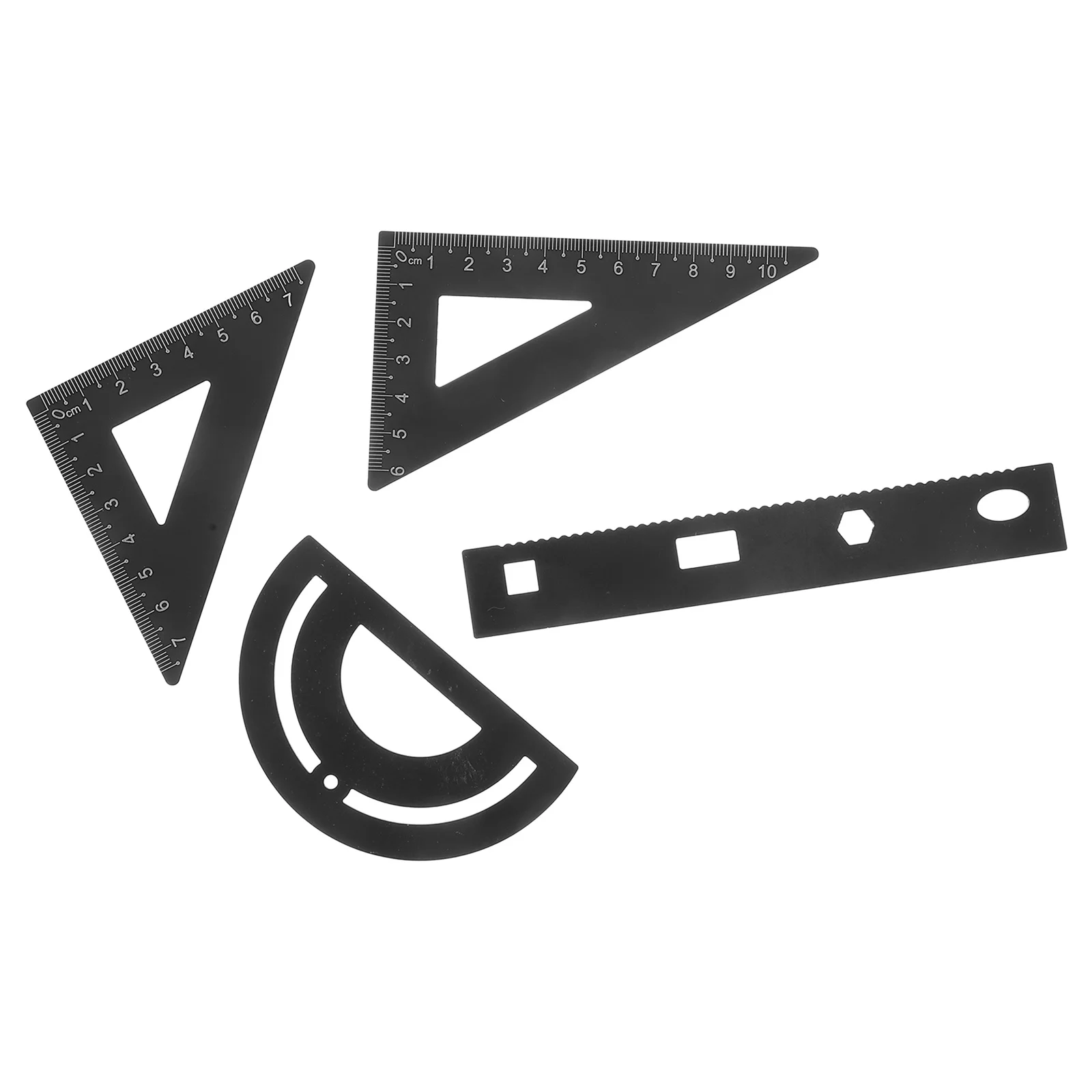 

4pcs Metal Ruler Set Black Geometry Tools For Students Portable Straight Edge Triangle Protractor Stationery Kit