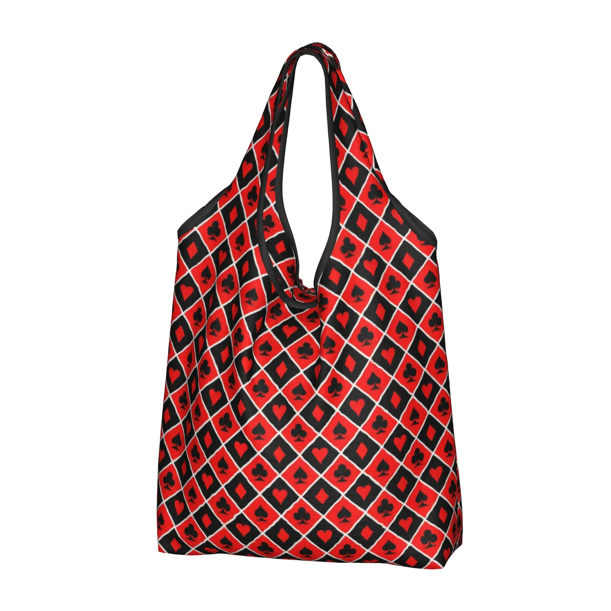Funny Print Poker Playing Card Symbols  Shopping Tote Bag Portable Shoulder Shopper Heart Spade Diamond Club  Handbag
