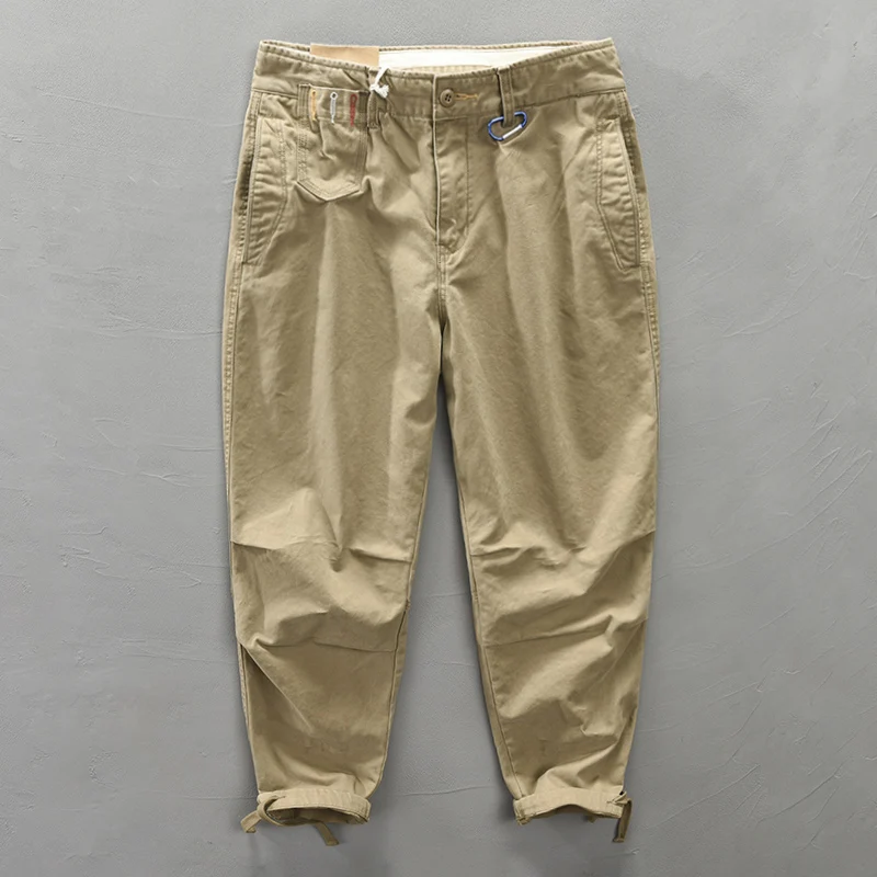 

American Sle Casual Pants Men's Loose Fit Straight Leg Cotton Dstring Elastic Cuff Spring Autumn Trendy Long Trousers