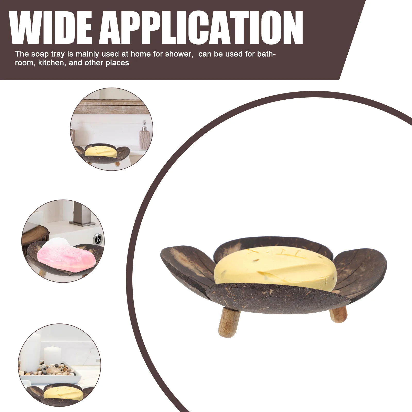 

Creative Soap Holder Coconut Shell Dish Shower Bar Shampoo Container Self Draining Bathroom Kitchen Decorative Petal Design