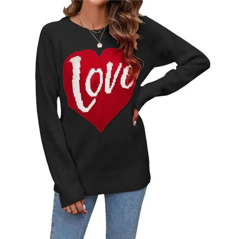 

Loose Knitted Long Sve Crew Ne Sweater Women's Autumn Winter New Sle Cross Border Love Letter Pattern Hoodie