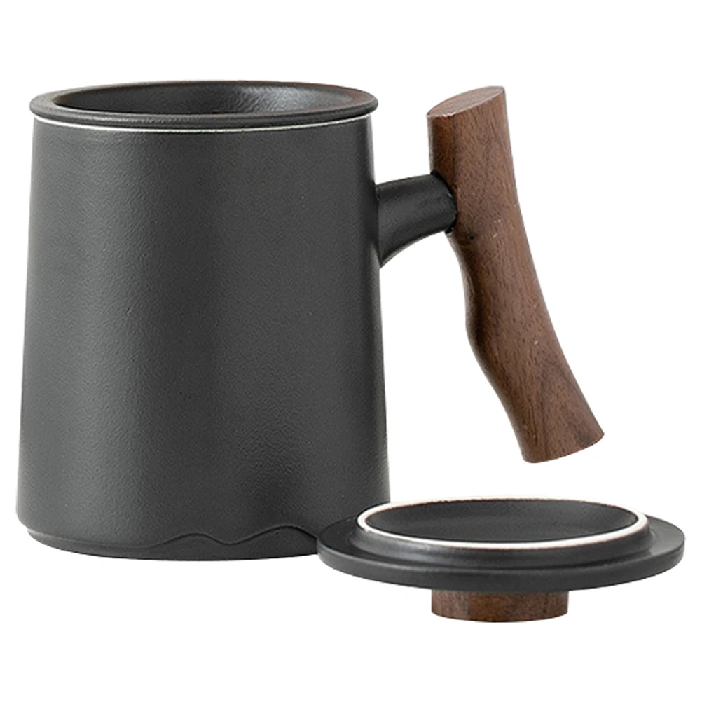 

Ceramic Tea Cup 360ml White Wood Handle Filter Separation Coffee Mug Drinking Water Office Large Capacity Elegant