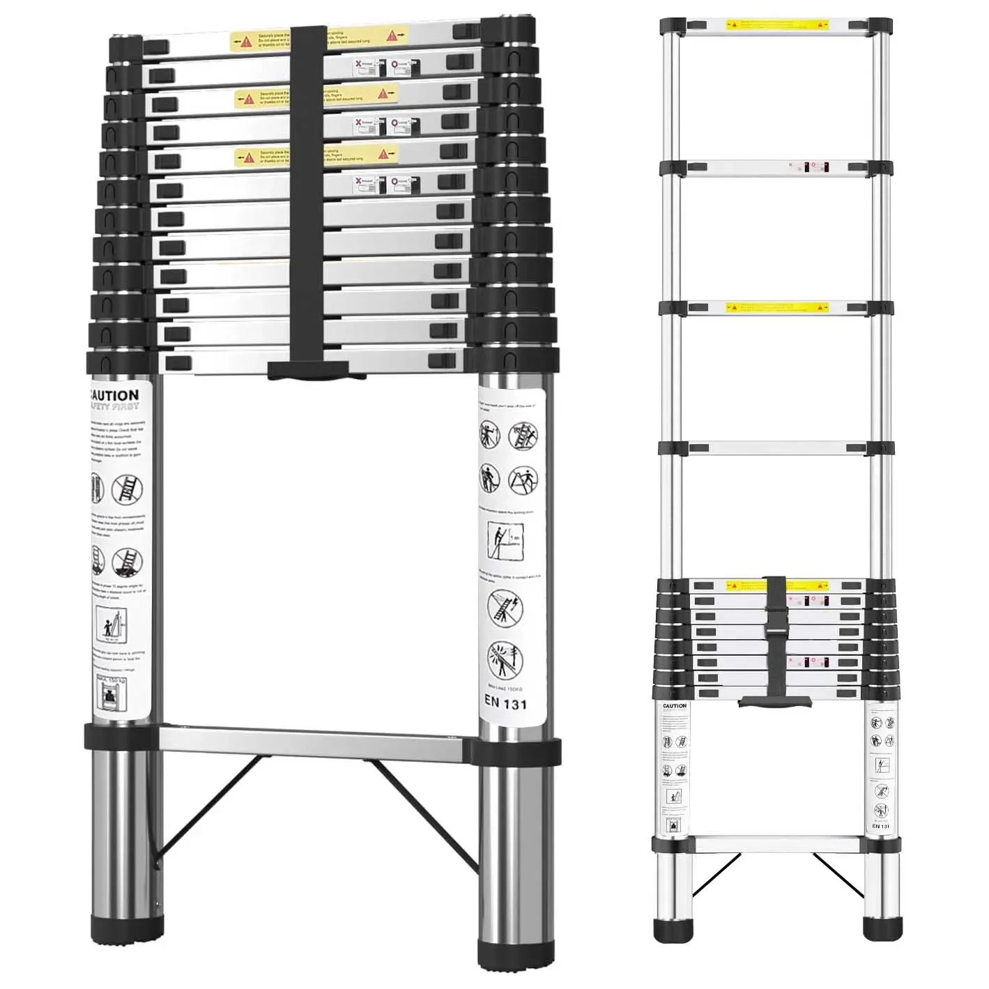 Scala telescopica in acciaio inossidabile, 3,8 m, scala portatile estensibile e pieghevole, scala multifunzionale a scomparsa, portata massima 150 kg, ideale per lavori di riparazione domestica, sia