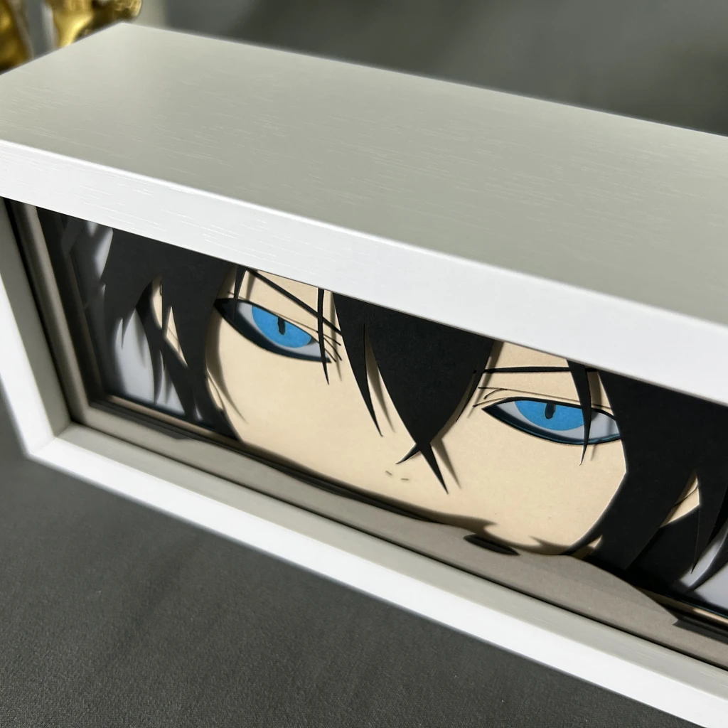 Imagem -04 - Lightbox Manga Madeira Nightlight 3d Paper Cut Desk Lamp Caixa de Luz Led Nordic Yato Eye Face Anime Decoração do Quarto