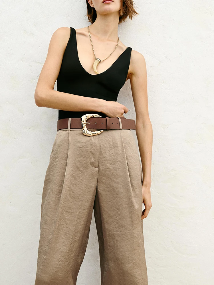 Nieuwe Dames Zijde Satijn Wijde Pijpen Casual Broek Herfst 2025, Faion Commute Sle Riem Inbegrepen Kwaliteit Stof Lange Broek