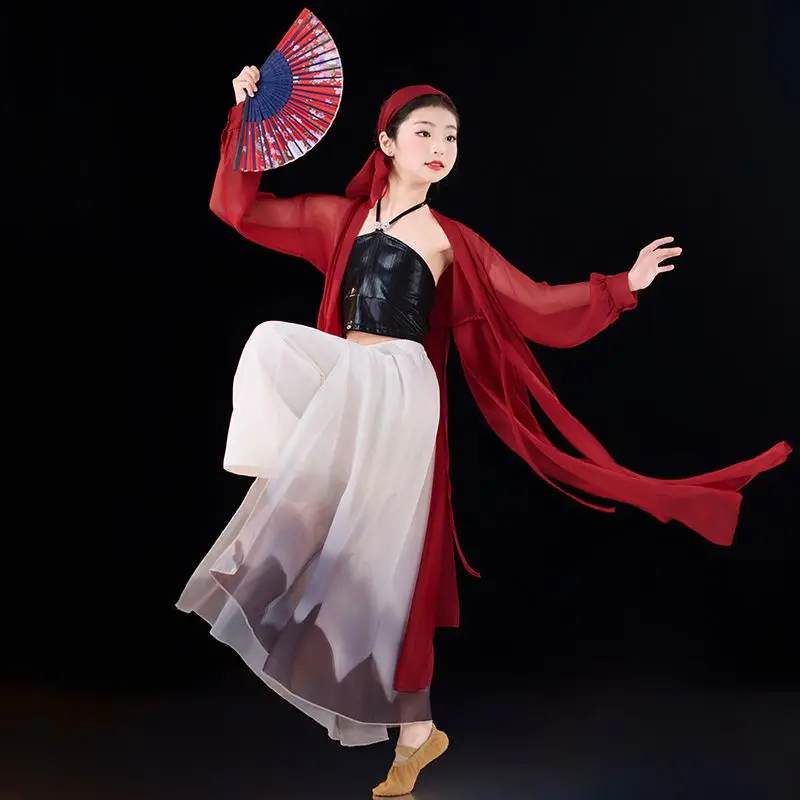 

Детское классическое танцевальное платье с длинными рукавами для выступлений, древнее китайское тренировочное платье для девочек, детская танцевальная форма LI287