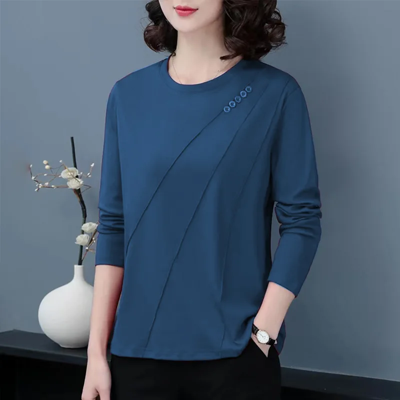 2024 Spring Autumn Women Simple Casual Solid All Match Basic T Shirt Female O Neck Long Sleeve Loose Pullover Tops Ropa De Mujer