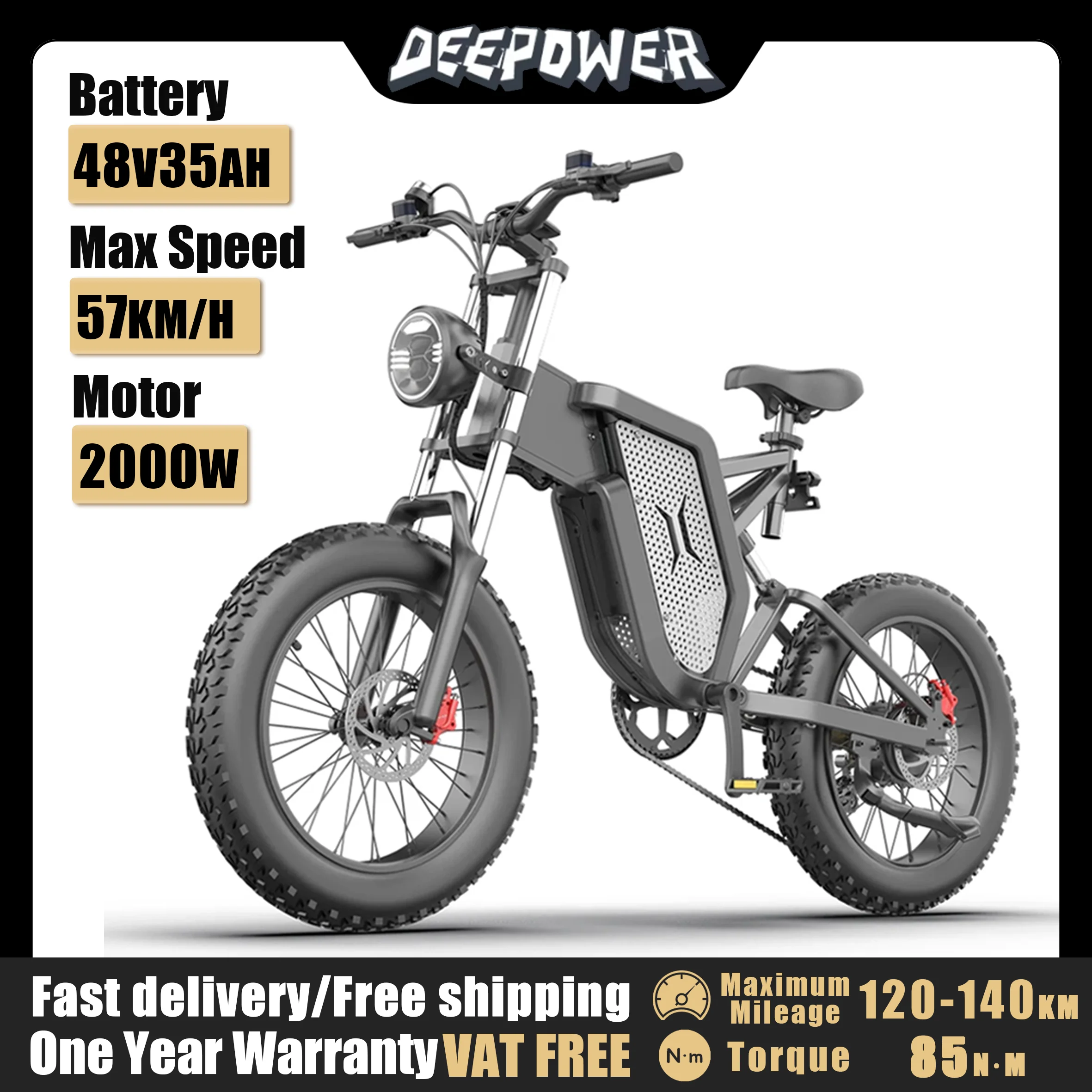 

DEEPOWER X20 Electric Bike Mountain Moped Ebike 20 Inch Fat Tire 2000W 48V 35AH Men's Road Electric Bicycle For Adults E Bikes