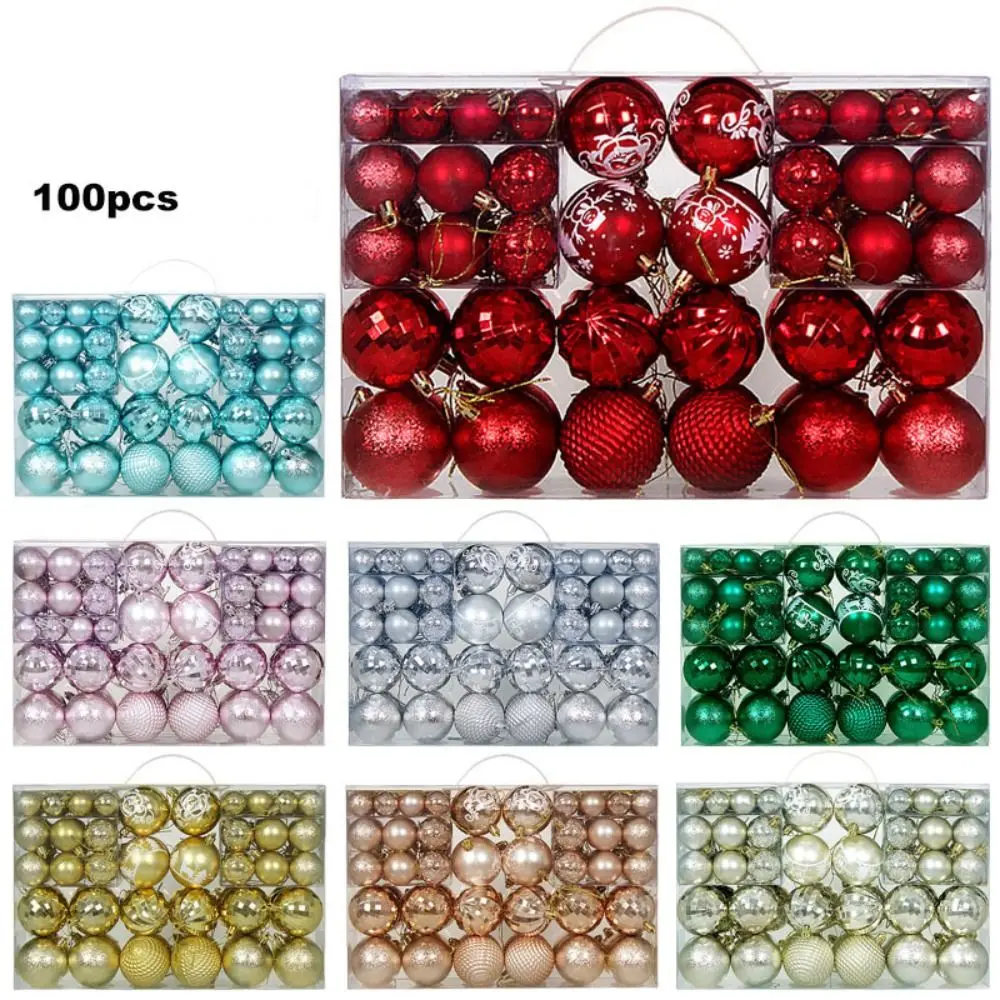 100pcs 3/4/6CM Christmas Ball Set Painted Shatterproof Christmas Tree Decoration Pendant Creative Waterproof Hanging Ornament