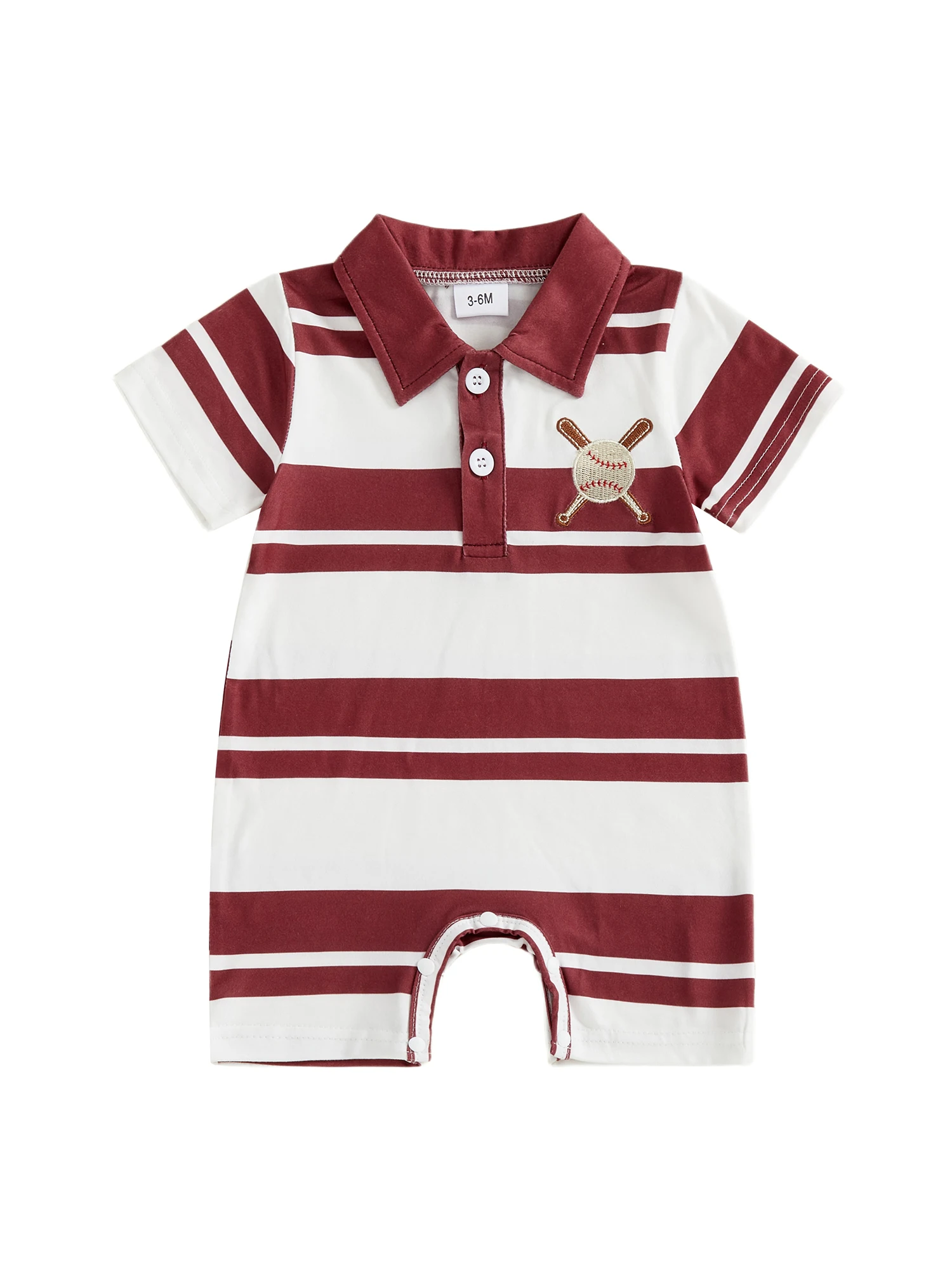 الرضع الصبي مخطط طباعة قصيرة الأكمام رومبير مع طية صدر السترة طوق بذلة بلا أقدام لحديثي الولادة لطيف منامة للطفل الصبي #2