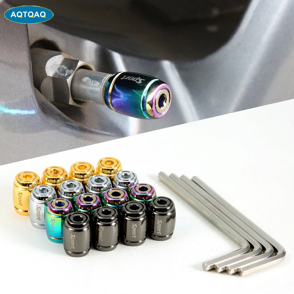 AQTQAQ 1Set Zinc Alloy Anti-theft Sport Car Tire Valve Caps Wheel Tires Trye Stem Air Cap Airtight Covers for Car Styling