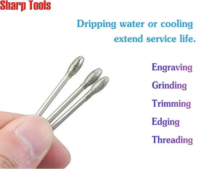 2.35mm Diamond Burr Cutter Rotary Grinding Head Dremel Needle Point Drill Bits 25pcs Polishing Abrasive Tool for Jade Engraving