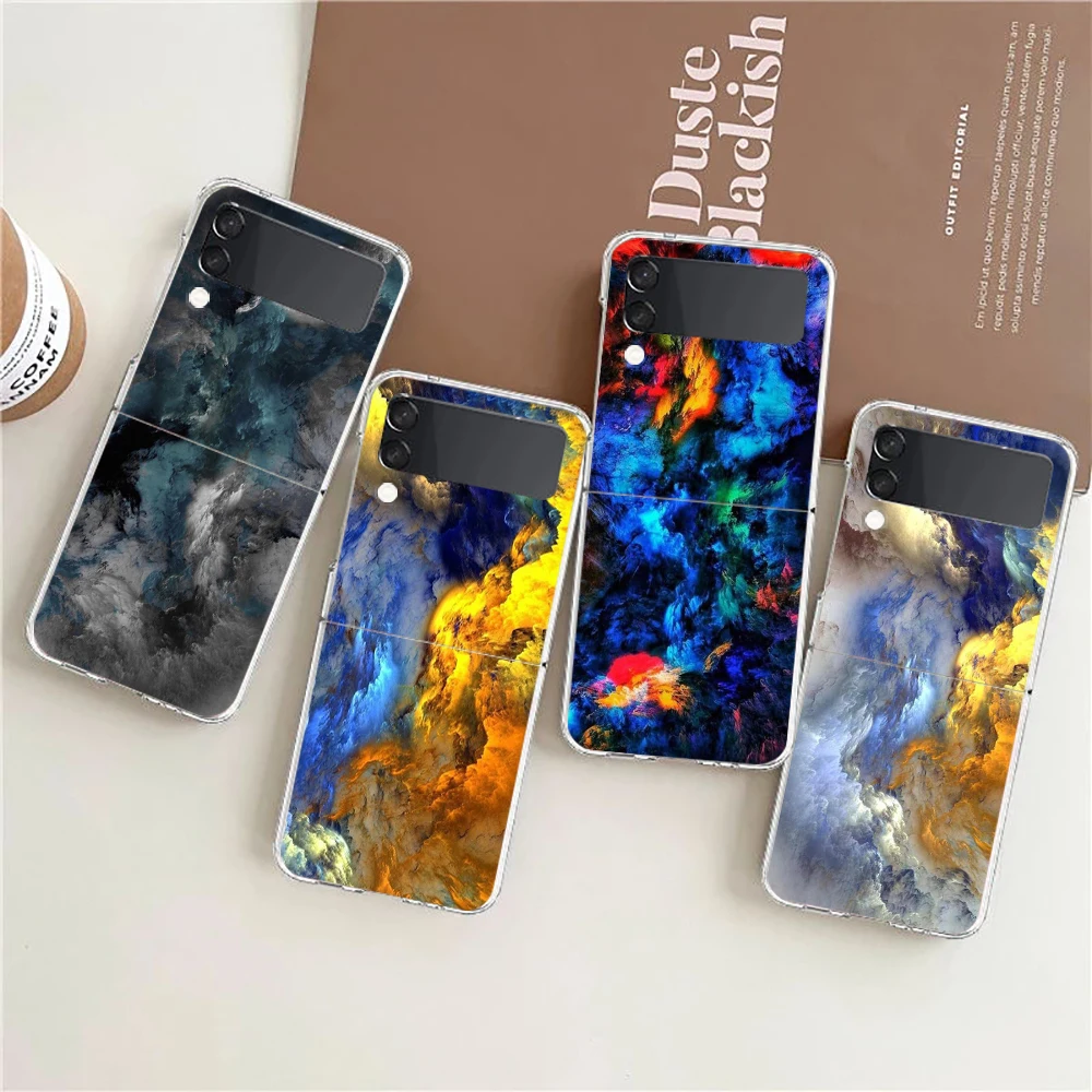 Transparent Phone Case For Samsung Galaxy Z Flip 3 4 5 6 7 Hard Folding PC Z Flip3 Flip4 Cover Ink wash starry sky galaxy