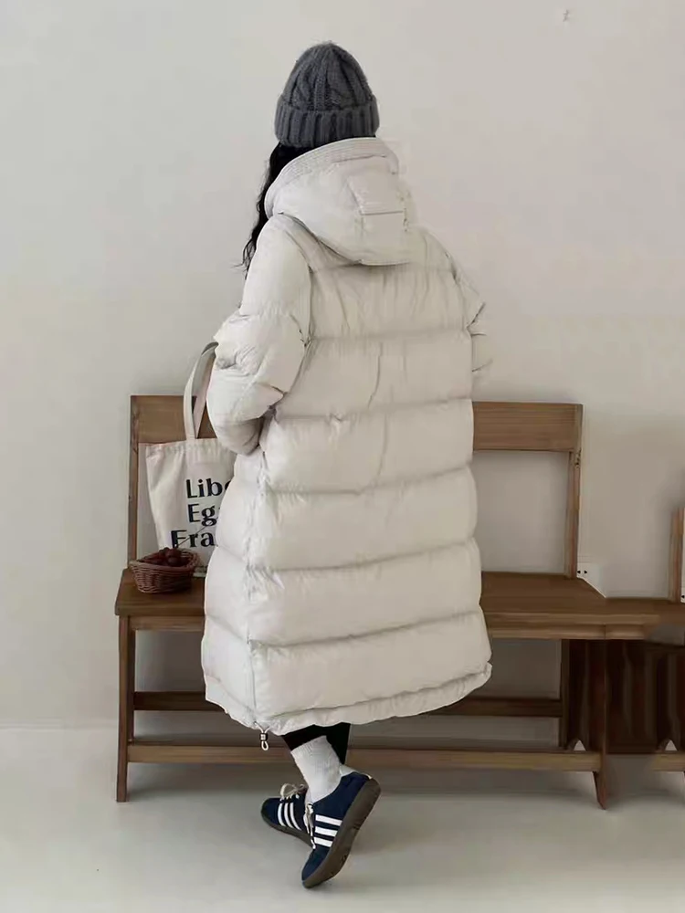 Winter Long Drawstring Hooded Down Jacket Women White Duck Down Parker Knee Length Jackets Female Thick Warm Waterproof Outwears