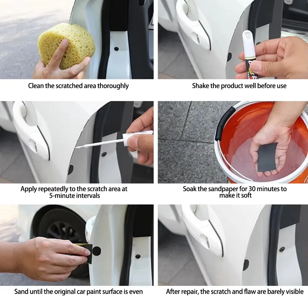 MOBIDEA (Blanco/Plateado/Negro) Lápiz Reparador de Arañazos para Coche, Herramienta de Reparación de Pintura, Pintura de Retoque Automotriz Multicolor