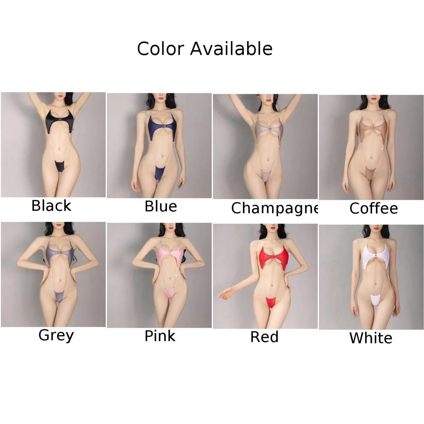 Women\'s Wet Look Leather Solid Color Transparent Lingerie Bodycon Halter Bodysuit Thong Leotard Stretch Female Erotic Trunks