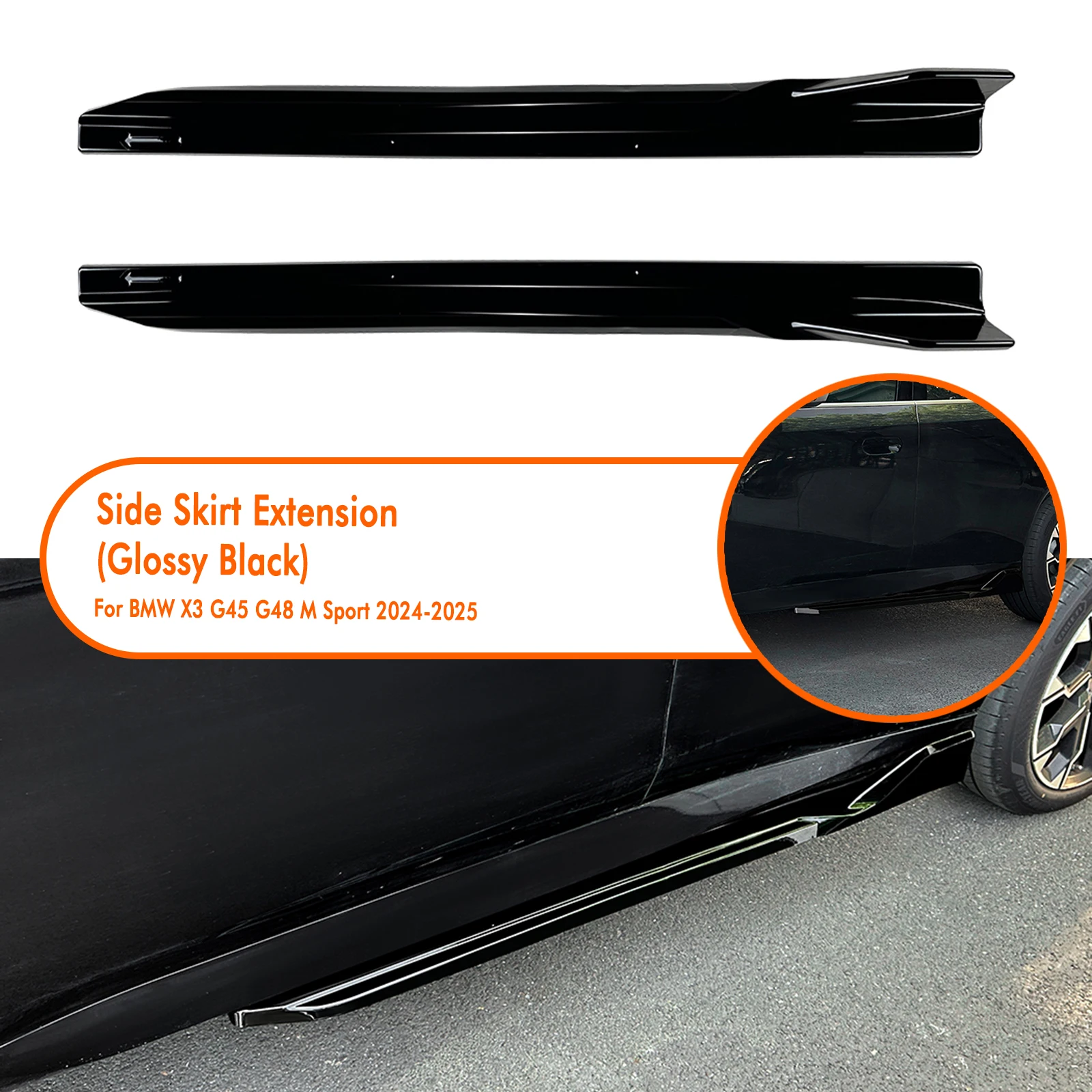 

2 Pieces of Car Side Skirt Extension Separator Spoiler Splitter For BMW X3 G45 G48 M Sport 2024-2025