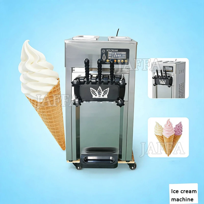 Commercial Soft Ice Cream Machine 3 Flavors 18-22L/H Ice Cream Soft Serve Maker 50/60HZ Lcd Panel One-click Cleaning