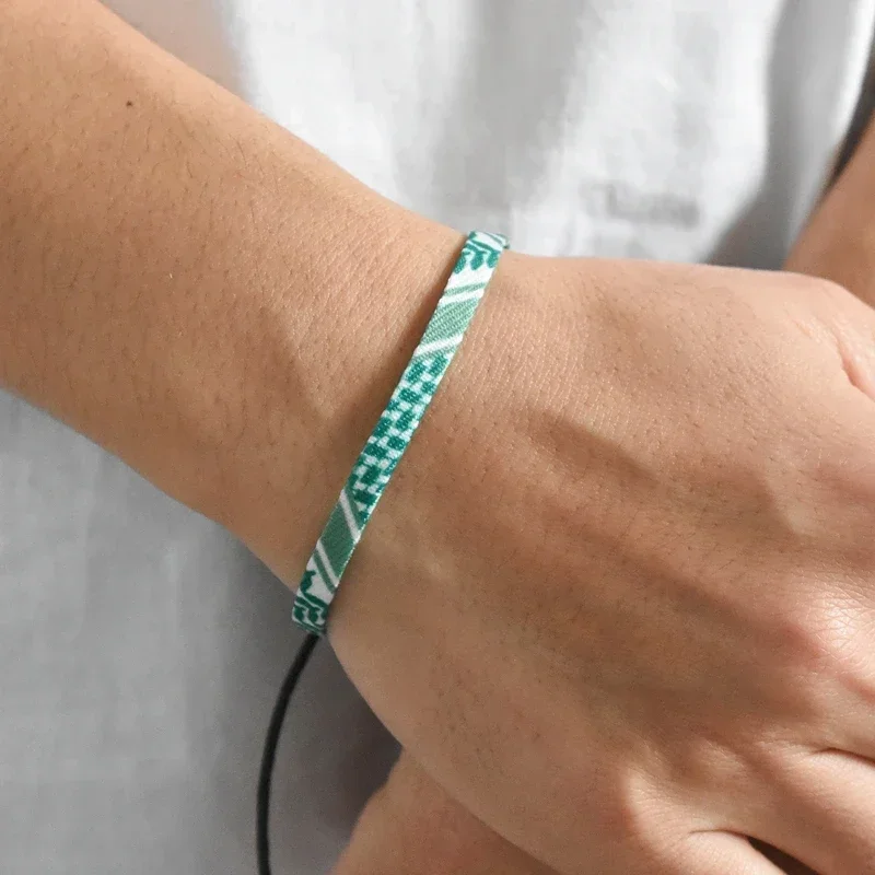 العربية وشاح نمط المنسوجة سوار للنساء الرجال اليدوية العرقية موجة نقطة الملونة أساور مطوية زوجين موضة مجوهرات الصيف