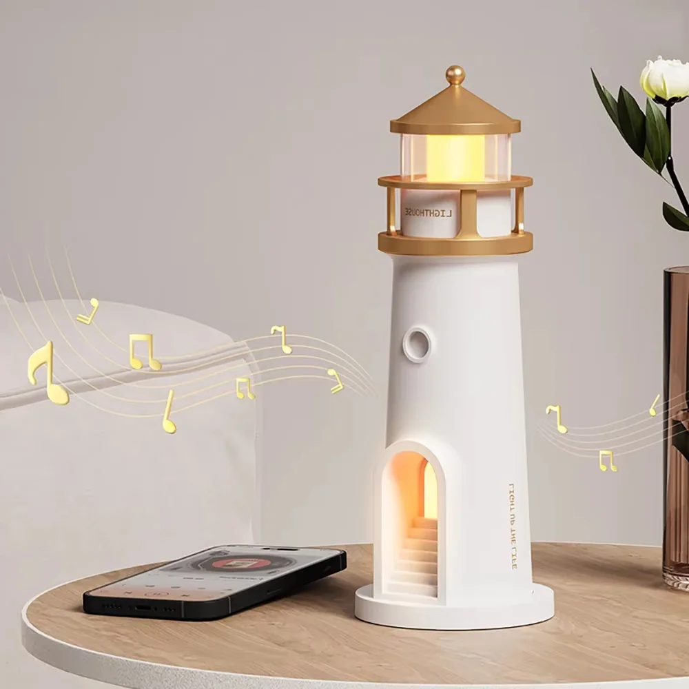

Christmas Birthday Gift Moon Projection Lighthouse Night Lights Motion Sensor Dimmable Timing Ambient Night Lamp Bluetooth Music