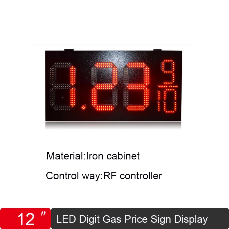 12inch Red LED Digital Price Number Display 8.88 9/10 Waterproof Gas Station Price Sign Display With RF Remote Control Green