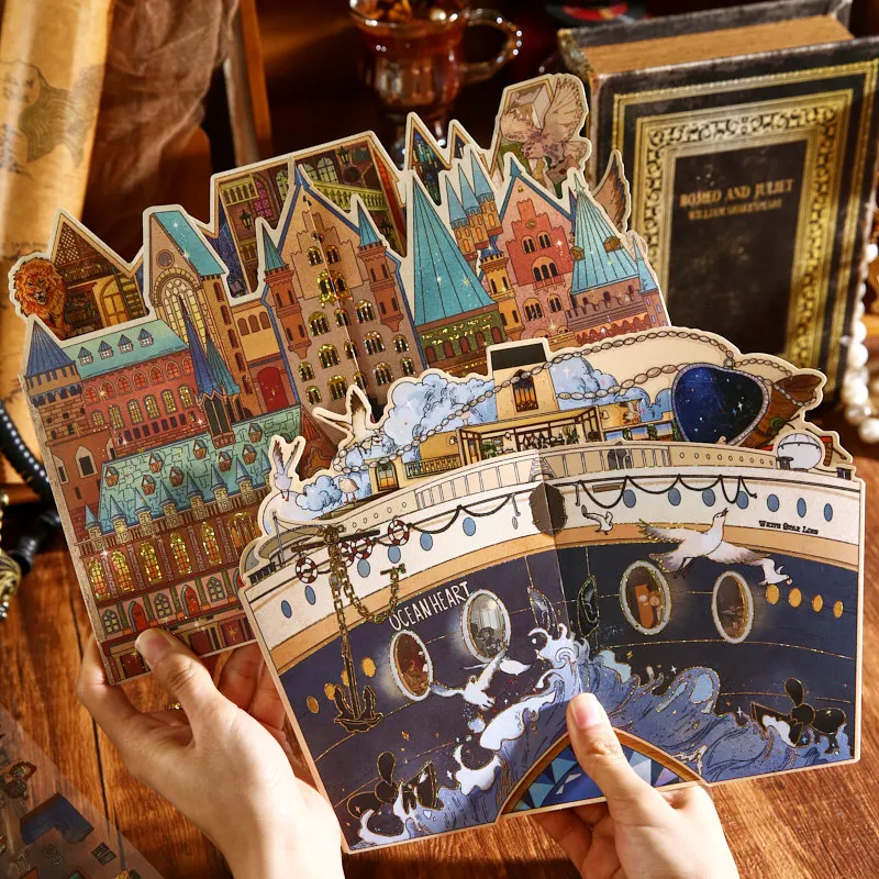 

Kawaii Retro house 3D Night Sea Giant Ship Landscape Sticker DIY Pocket Cabin Scene festival gift