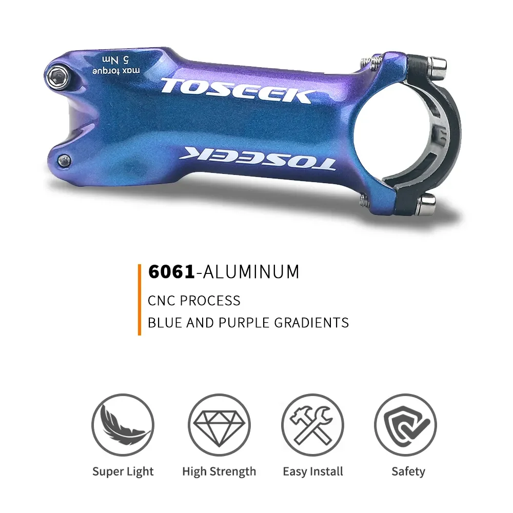 TOSEEK-Aluminum Alloy Mountain Bike Handlebar Stem, Cycling Stem, Dazzle Color, High-Strength Bicycle Accessories, WCS, 31.8mm