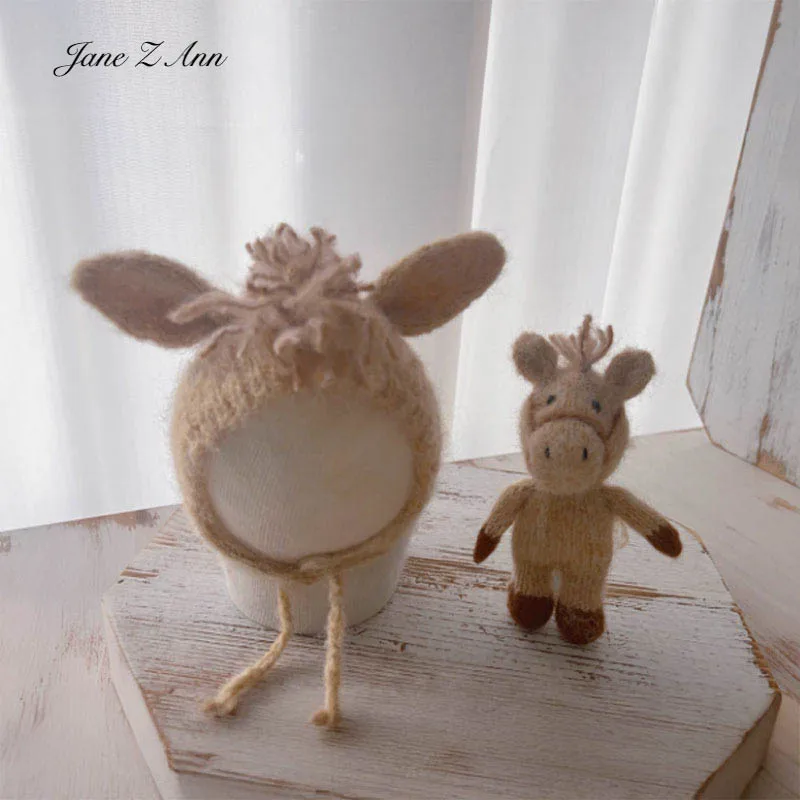 

Handmade crochet newborn horse hat set baby photography props infant photo shoot costume cute knit baby shoot