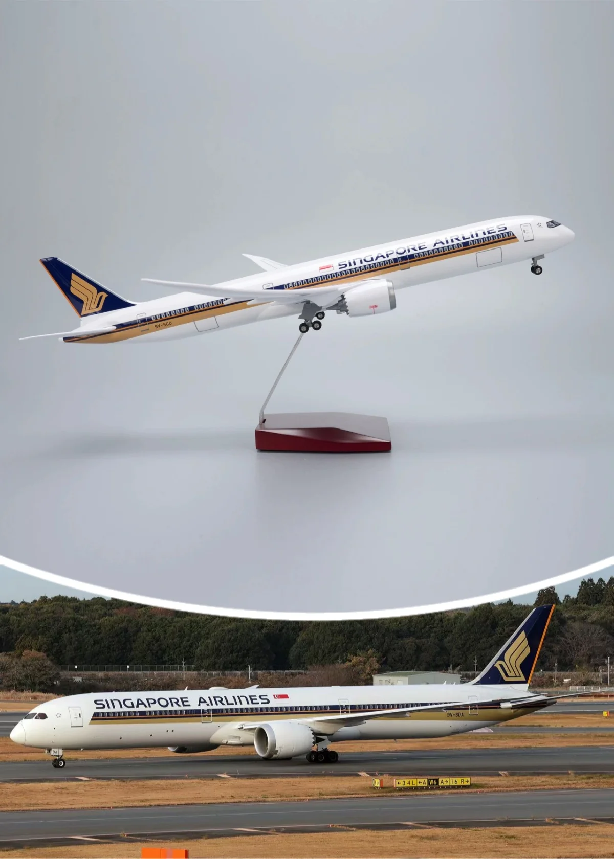 43cm Singapore Airlines B787-10 Airplane Model Resin 1/145 Scale Aircraft Wheel Static Collectible Miniatures Plane Model Gift